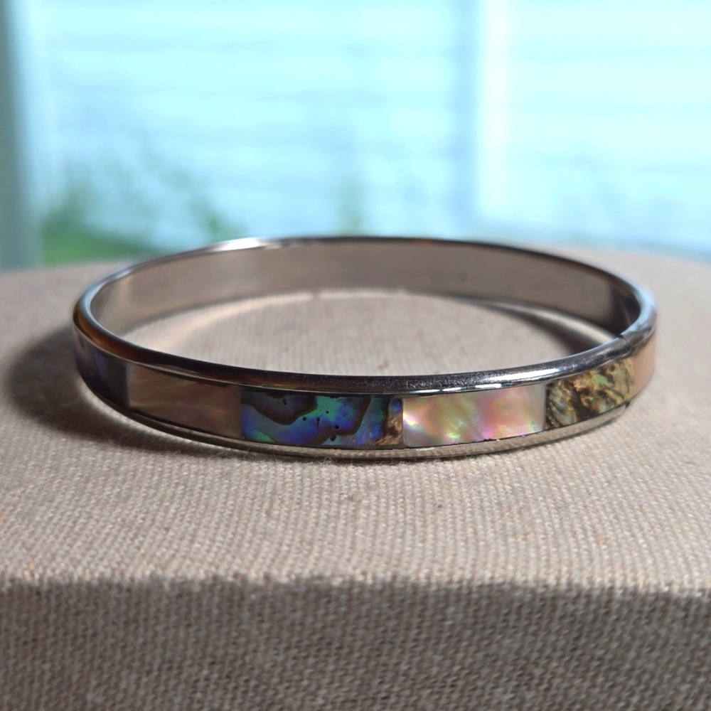 Abalone & Mother Of Pearl Bangle Bracelet - Picture 2 of 5